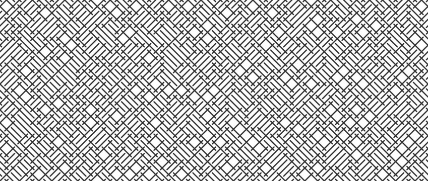 Woven textile seamless pattern. Repeating geometric weave rattan texture. Black and white lattice basket background. Repeated canvas fabric material wallpaper. Textile grid surface backdrop. Vector