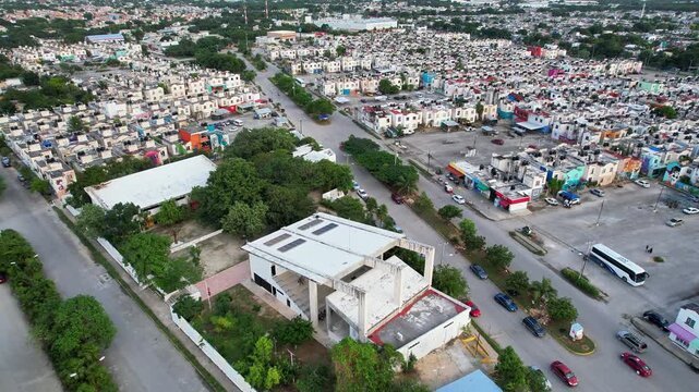 Aerial View of High-Density Residential Neighborhood in Cancun Mexico