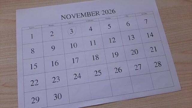 Marking the 3 November 2026 date on the calendar	
