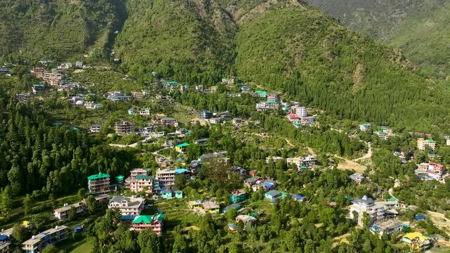 Bir Billing aerial drone view in Himachal Pradesh India,Bir Billing Himalayan village aerial landscape drone photography


