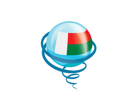 Stylish international icon showcasing Madagascar flag within reflective globe design