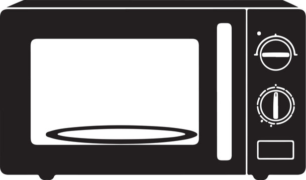 Black microwave oven with white accents and dials