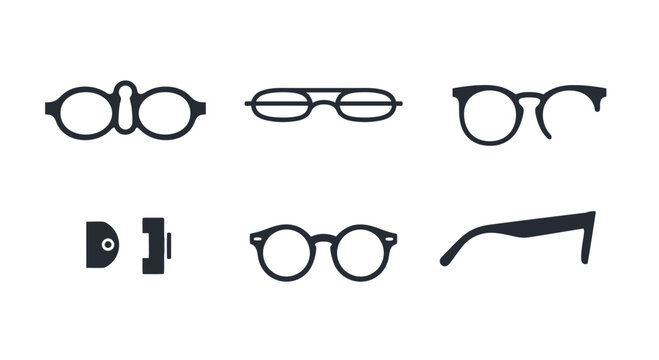 Silhouettes of various eyeglass frames and optical components