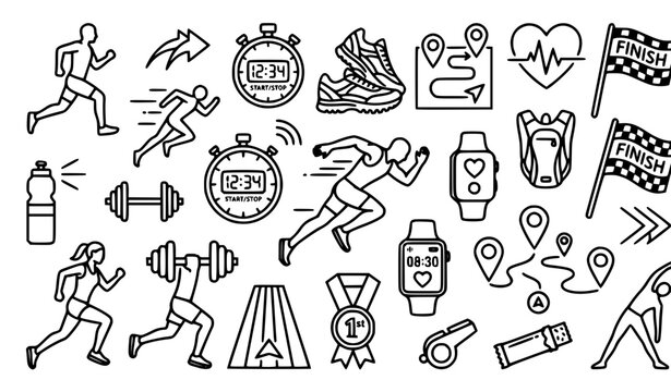 SEO Title:
Running sport outline icon pack jogging fitness editable vector illustration isolated on white