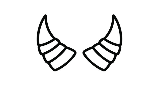 Simple black line drawing of a pair of curved animal horns with segments on a plain white background for design.