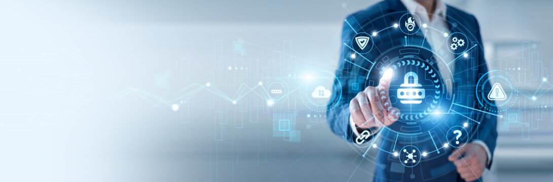 Software developer pointing at Secure Coding and networking cybersecurity development systems, vulnerability prevention, safe programming practices, encrypted software solutions