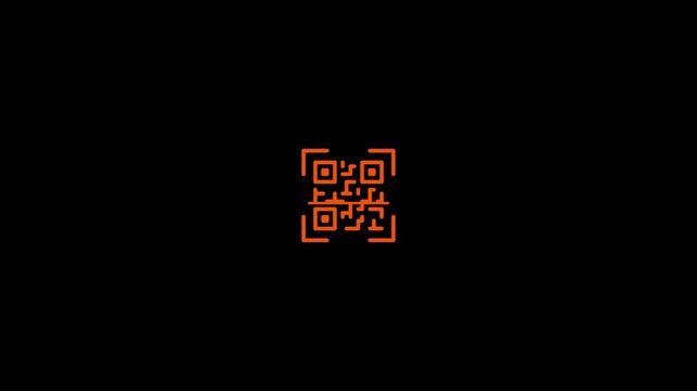 Modern 3d qr code animation loop, black background, digital technology, futuristic seamless transition