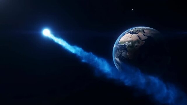 Stunning Sky Object Streaks Across. Gorgeous Meteor Shoots Through Atmosphere With Radiant Blue Hue
