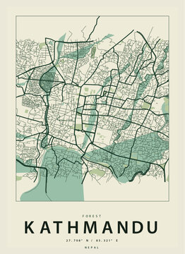 Minimalist map of kathmandu nepal midnight blue city street art print vector illustration