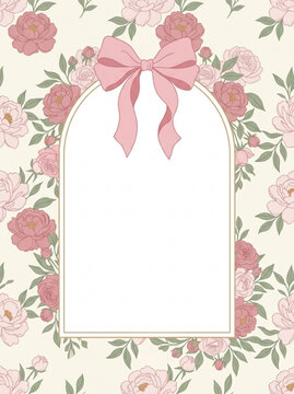 Garden Peony and Rose Floral Arch Border Card