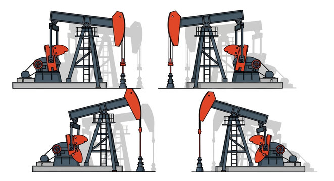 Oil Pump Jacks in Various Positions.