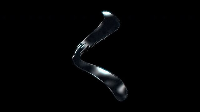 Silver metallic brush-stroke Japanese Hiragana "く" Ku. Alpha channel. Seamless loop video