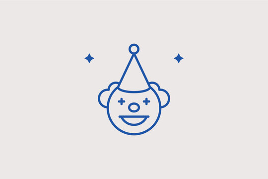 Happy circus clown face line icon for comedy acts and children's entertainment. Friendly vector illustration for birthday party flyers and funny costume catalogs.