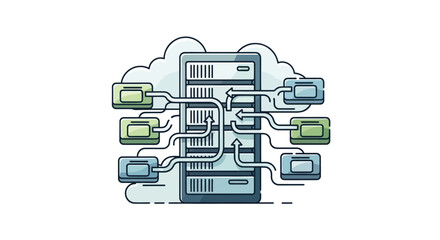 Server rack in cloud with data flow connections © Kebaya