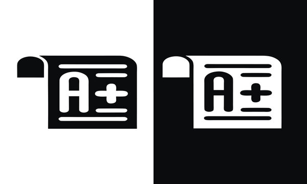 grade report icon with a plus sign black and white vector illustration