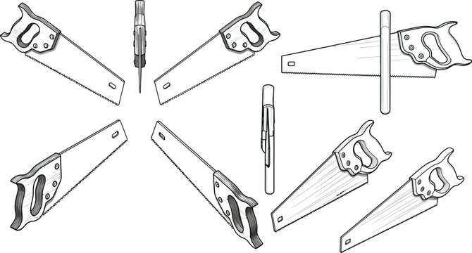 Hand saws different types and handles tools