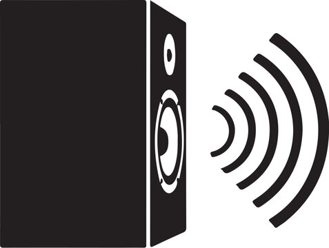 Black speaker with sound waves white audio