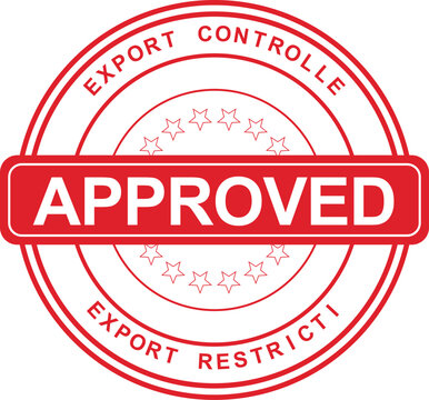 A close-up view of an approved export control stamp on a document.