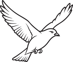 Fototapeta premium Line art illustration of a bird in flight with wings spread wide black and white creature illustration graceful movement wildlife