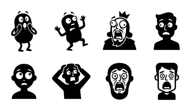 Scared Faces Vector Icons, Fearful Expressions, Shocked People, Terrified Emotions, Horror Characters, Frightened Icons, 8 Elements