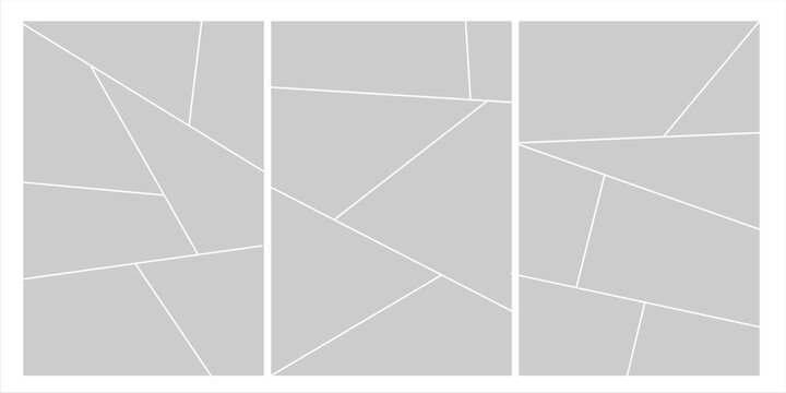 Image collage layout template. Grey mosaic mood board grid collection. Picture frame set. Photo album idea for banner, poster, comic page, flyer, brochure, booklet, memory wall design. Vector pack