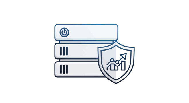 Server security icon with shield and growth chart, data protection concept