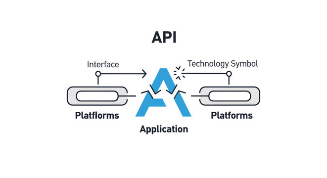 API Concept: Application Programming Interface connecting Platforms and Application