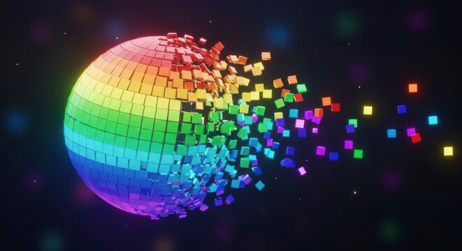 Disco ball with rainbow colors.