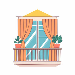 Obraz premium Illustration of a Balcony with Plants and Curtains