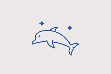 Jumping dolphin line icon for marine life and ocean tours. Playful vector illustration for sea excursions and aquatic park branding. © HenryFord