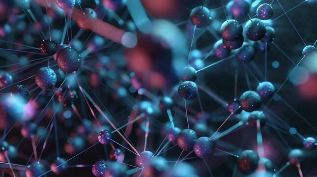 Abstract network of glowing spheres and connecting lines, symbolizing a complex molecular structure, neural pathways, or an advanced technological data system