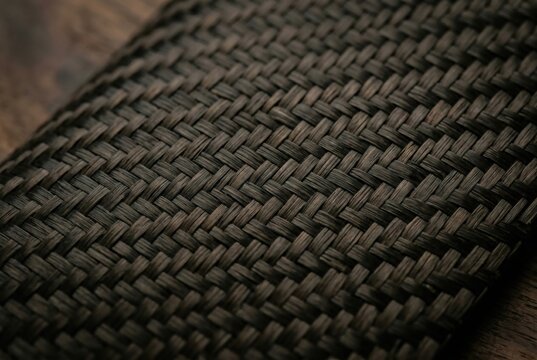 Flat woven black organic carbon fiber material texture from wood lignin