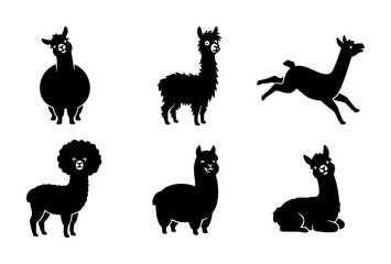 Llama Silhouette Collection, Cute Alpaca Vector Icons, South American Camelid Poses, Animal Graphics Set © Fatema