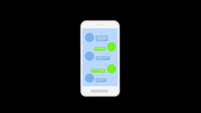Mobile chat speech bubbles Message bubble animation video transparent background with alpha channel.