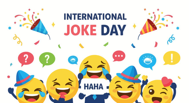 International Joke Day Celebration with Laughing Emojis and Confetti
