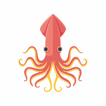 Stylized illustration of a red squid with yellow tentacles