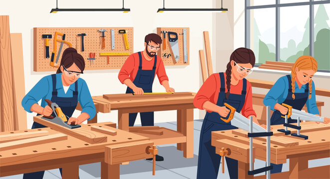 Carpentry Class: Diverse Students Learn Woodworking Skills