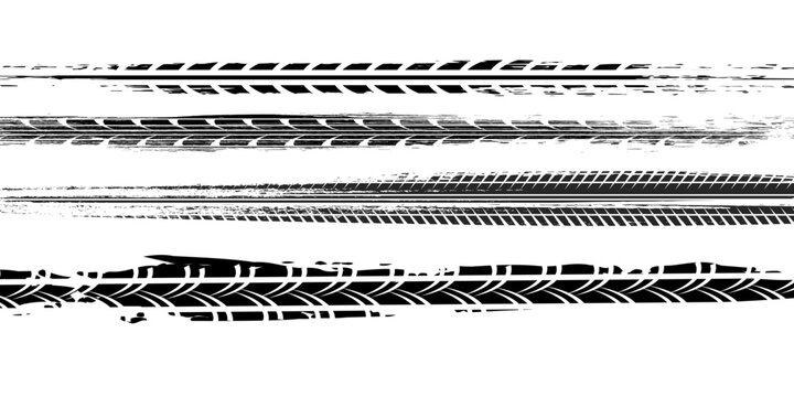 Black tire marks pattern isolate on white background with clipping path, burn and break tyre texture for graphic design.