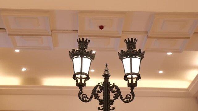 Lighting design in a hall with elegant lamps