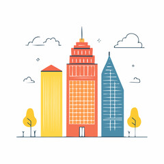 Fototapeta premium Stylized Cityscape with Colorful Skyscrapers and Trees