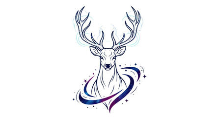 Cosmic Deer Silhouette with Swirling Galaxy Nebula and Stars © malika