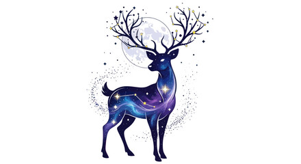 Cosmic Deer with Galaxy Antlers and Starry Moon © malika