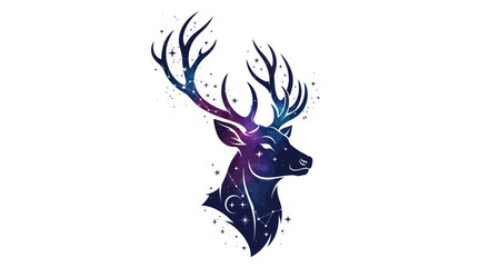 Cosmic Deer Head Silhouette with Stars and Galaxy Pattern © malika