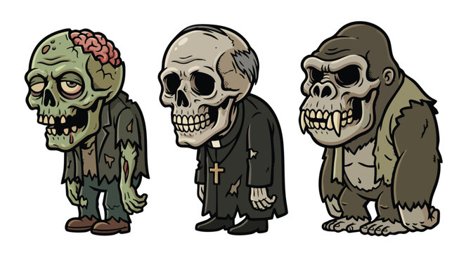 Cartoon zombie characters with unique designs and expressions