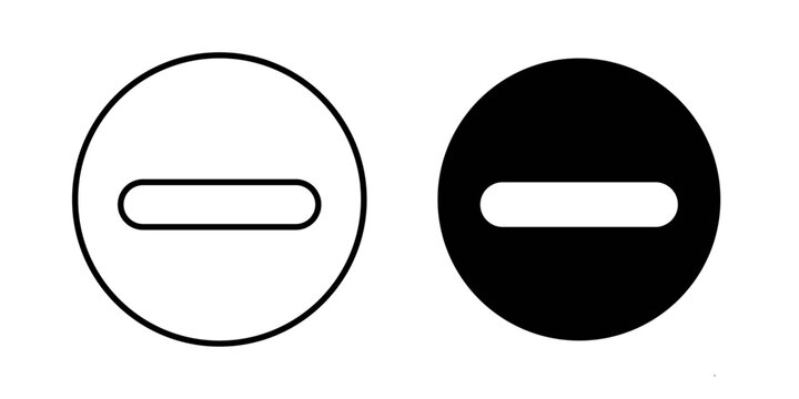
Minus icon in outline and solid style, isolated on white background. Ideal for removing, reducing, and collapsing features in mobile and web design