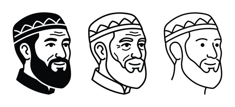Three different line art bearded men heads with crown Vector
