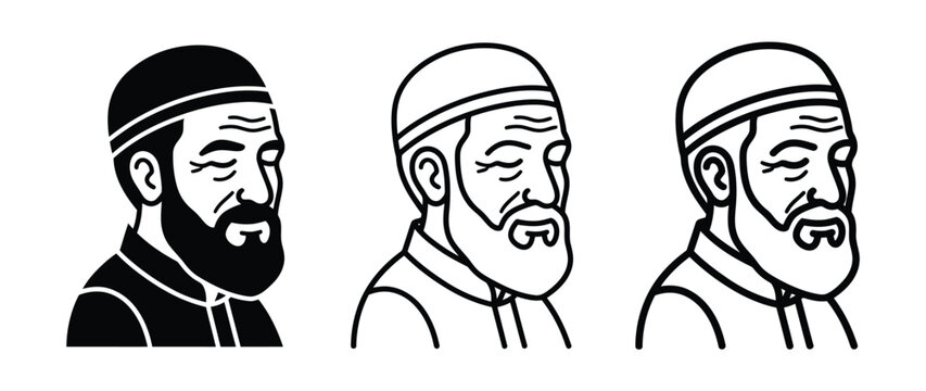Three different versions of a man with a beard and hat Vector