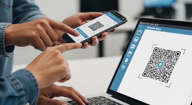 Scanning QR codes with smartphones and laptops for easy access to digital information and online services