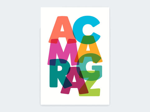Vibrant typographic illustration of colorful letters on a white background