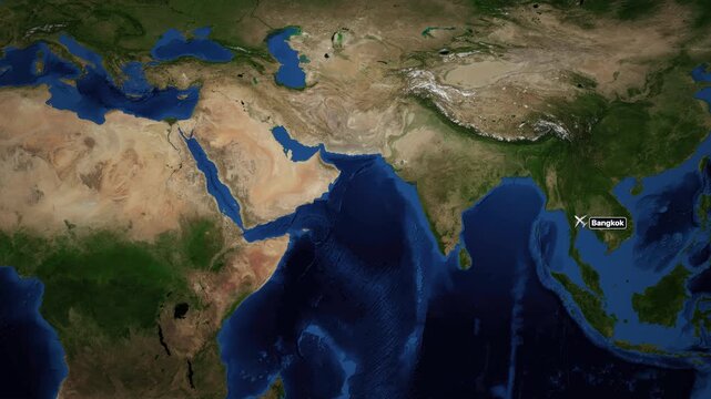 Animated Flight Route Map from Bangkok Thailand to Athens Greece